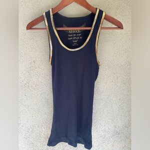Love Struck | Vintage Y2K 2000s | Gold Trim | Black Tank Top | Size M